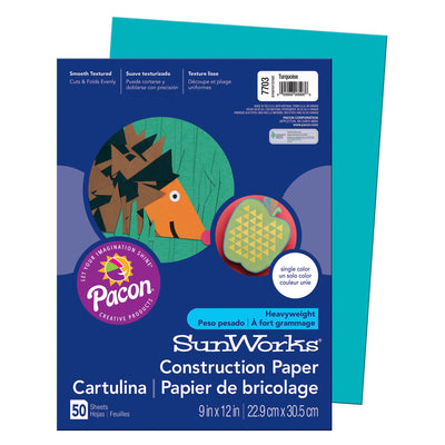 Construction Paper, Turquoise, 9" x 12", 50 Sheets Per Pack, 10 Packs