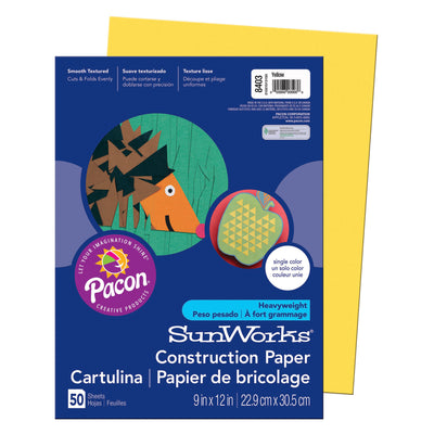Construction Paper, Yellow, 9" x 12", 50 Sheets Per Pack, 10 Packs