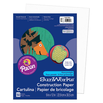 Construction Paper, Bright White, 9" x 12", 50 Sheets Per Pack, 10 Packs