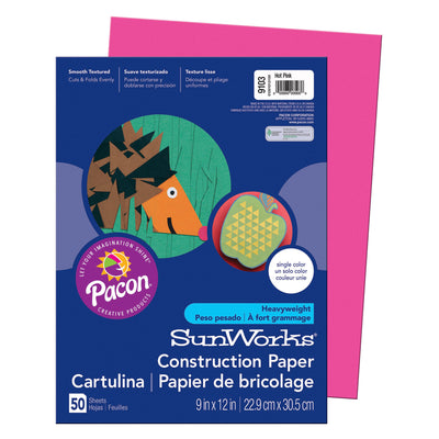 Construction Paper, Hot Pink, 9" x 12", 50 Sheets Per Pack, 10 Packs