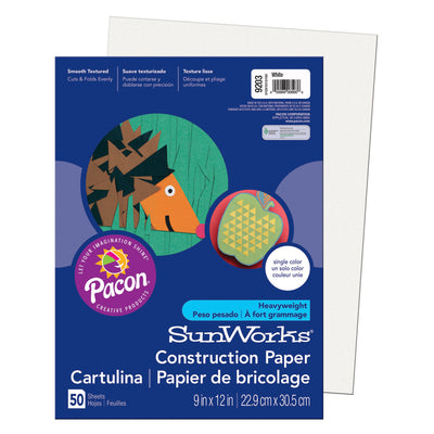 Construction Paper, White, 9" x 12", 50 Sheets Per Pack, 10 Packs