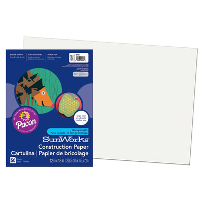 Construction Paper, White, 12" x 18", 50 Sheets Per Pack, 5 Packs