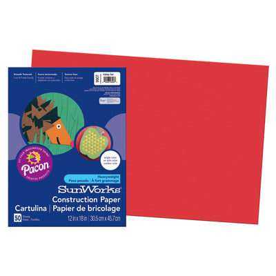 Construction Paper, Holiday Red, 12" x 18", 50 Sheets Per Pack, 5 Packs