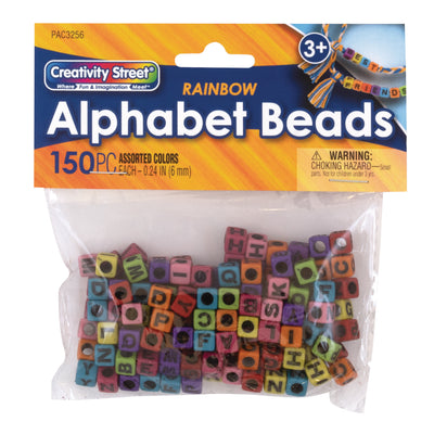 Alphabet Beads, Assorted Rainbow Colors, 6 mm, 150 Per Pack, 6 Packs
