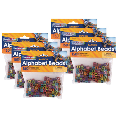 Alphabet Beads, Assorted Rainbow Colors, 6 mm, 150 Per Pack, 6 Packs