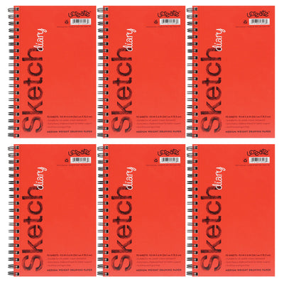Sketch Diary, Medium Weight, 9-1-2" x 6", 70 Sheets, Pack of 6