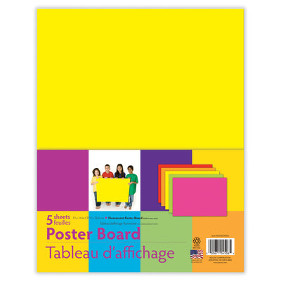Neon Poster Board, 5 Assorted Colors, 11" x 14", 5 Sheets Per Pack, 12 Packs