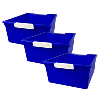 Tattle® Tray with Label Holder, 12 QT, Blue, Pack of 3