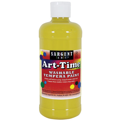 Art-Time® Washable Tempera Paint, Yellow, 16 oz., Pack of 12