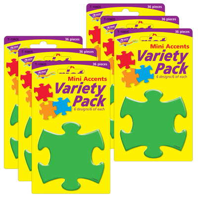 Puzzle Pieces Mini Accents Variety Pack, 36 Per Pack, 6 Packs