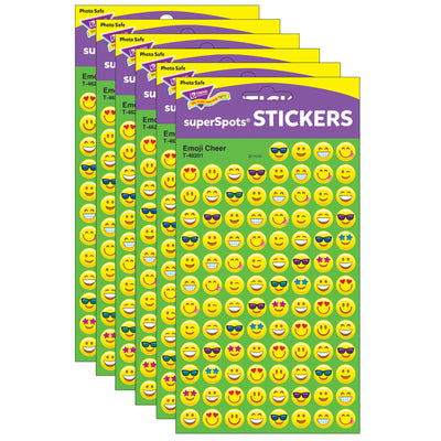 Emoji Cheer superSpots® Stickers, 800 Per Pack, 6 Packs