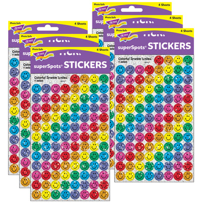 Colorful Smiles superSpots® Stickers-Sparkle, 400 Per Pack, 6 Packs