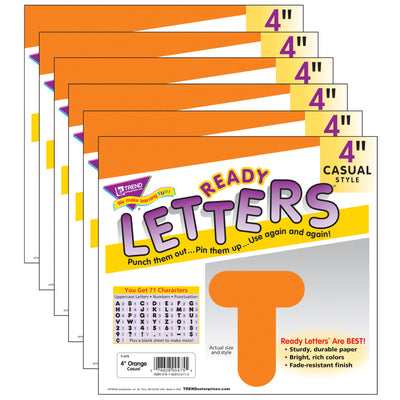 Orange 4" Casual Uppercase Ready Letters®, 6 Packs