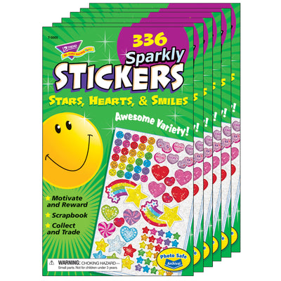 Sparkly Stars, Hearts, & Smiles Sticker Pad, 336 Stickers Per Pad, 6 Pads