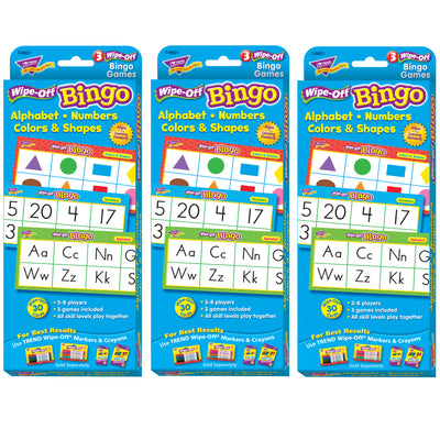 Alphabets, Number, Shapes and Colors Wipe-Off Bingo Cards, 3 Packs