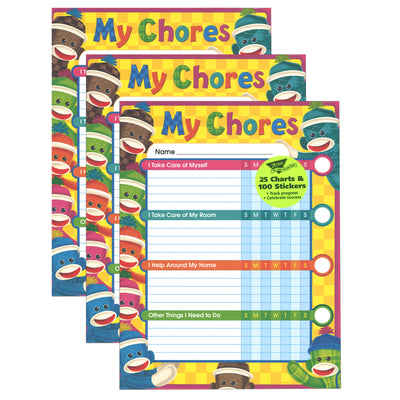 Sock Monkeys Chore Charts, 25 Per Pack, 3 Packs