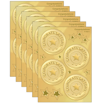 Congratulations (Gold) Award Seals Stickers, 32 Per Pack, 6 Packs