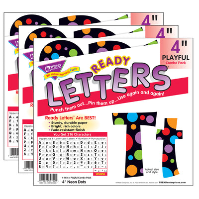 Neon Dots 4" Playful Combo Ready Letters®, 3 Packs