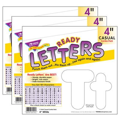 White 4-Inch Casual Uppercase-Lowercase Combo Pack Ready Letters®, 182 Per Pack, 3 Packs