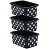 White Polka Dots on Black Small Plastic Storage Bin, Pack of 3