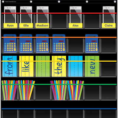 Black Storage Pocket Chart, 35 Pockets, 32.5" x 63.5"
