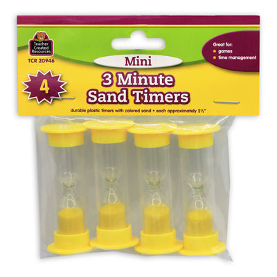 3 Minute Sand Timers, Mini, 4 Per Pack, 6 Packs
