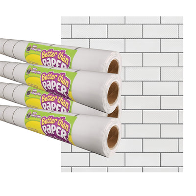 White Subway Tile Better Than Paper Bulletin Board Roll, 4' x 12', Pack of 4