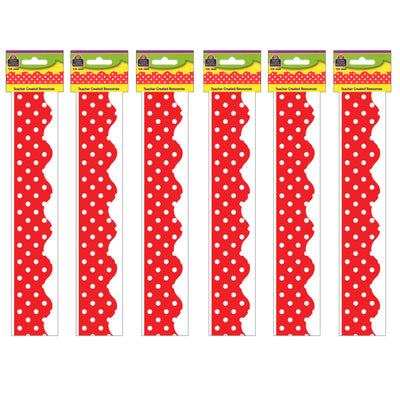 Red Mini Polka Dots Border Trim, 35 Feet Per Pack, 6 Packs