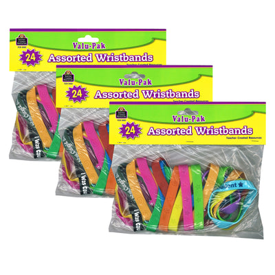 Wristbands Valu-Pak, Assorted, 24 Per Pack, 3 Packs