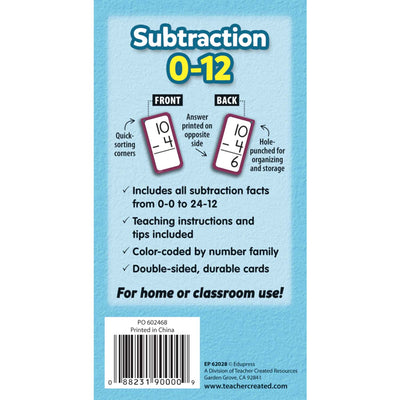 Subtraction Flash Cards - All Facts 0-12