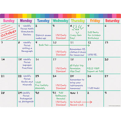 Colorful Calendar Write-On-Wipe-Off Chart, Pack of 6
