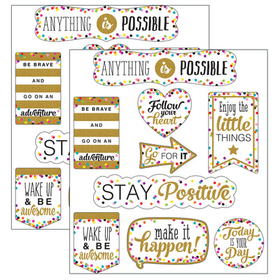 Clingy Thingies® Confetti Positive Sayings Accents, 10 Pieces Per Pack, 2 Packs