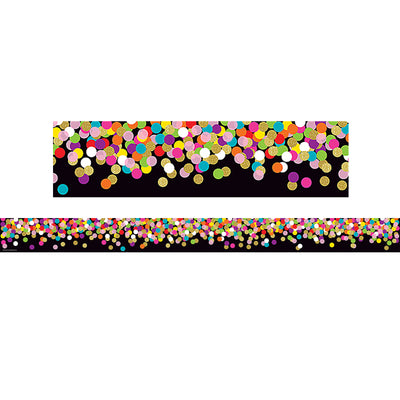 Colorful Confetti on Black Straight Rolled Border Trim, 50 Feet Per Roll, 3 Rolls