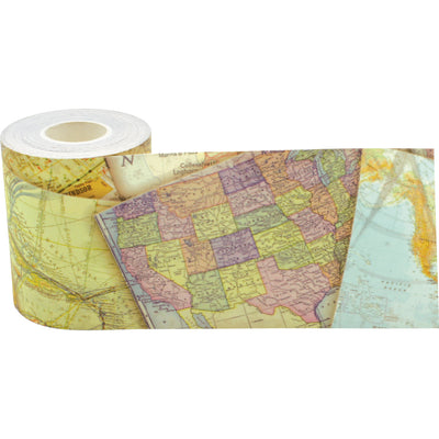 Travel the Map Straight Rolled Border Trim, 50 Feet Per Roll, Pack of 3