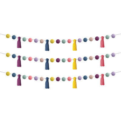 Pom-Poms and Tassels Garland, Pack of 3