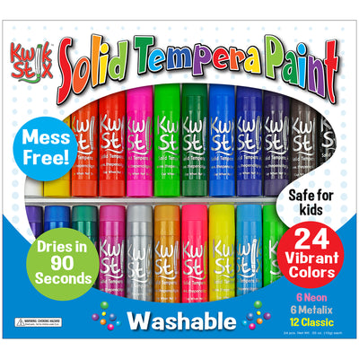 Solid Tempera Paint Stick, Classic, Neon & Metallic Colors, Set of 24